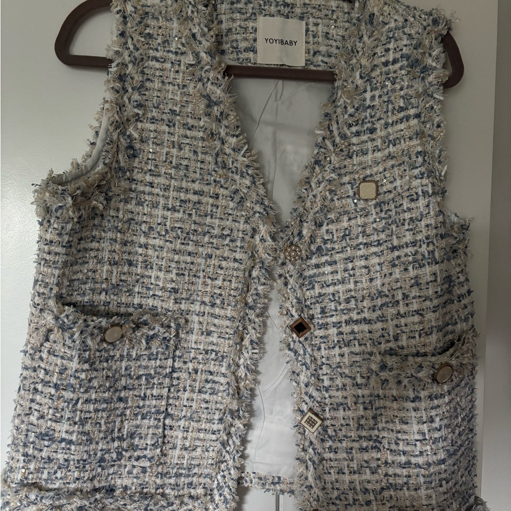 Women's Tweed Vest - Blue and White